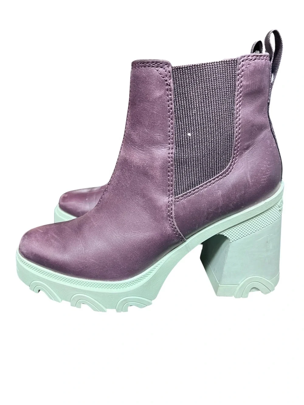 Women's Sorel Brex Heel Leather Chelsea Boots Cinder Sea Sprite Size 7